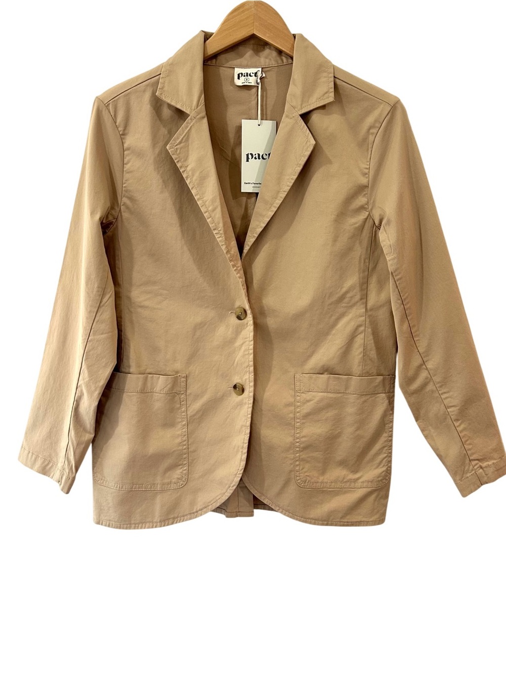Pact Women's Boulevard Brushed Twill Blazer S sesame organic cotton stretch NWT